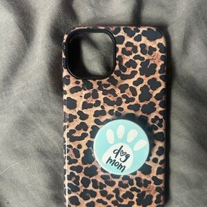 iPhone 14 Leopard Print Phone Case with dog mom PopSocket